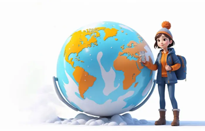 Earth Day Concept Girl Cartoon Character with a Cold World Illustration